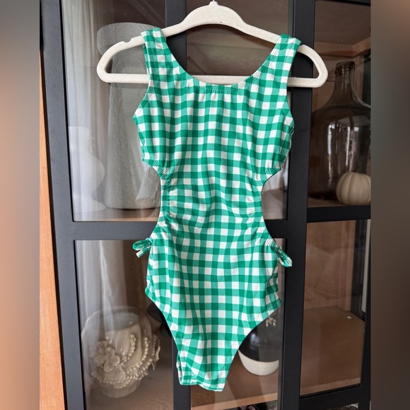 Crewcuts gingham one piece swimsuit cutouts scoop back kelly bows toddler girl - Picture 5 of 7